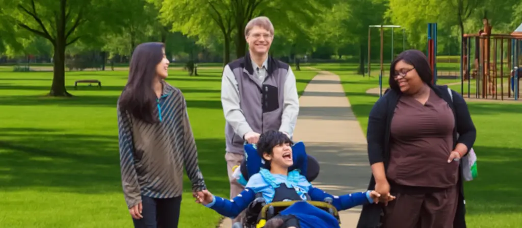 Family using Lifespace Access functional assessment tools for IEP and assistive technology planning in a community setting.